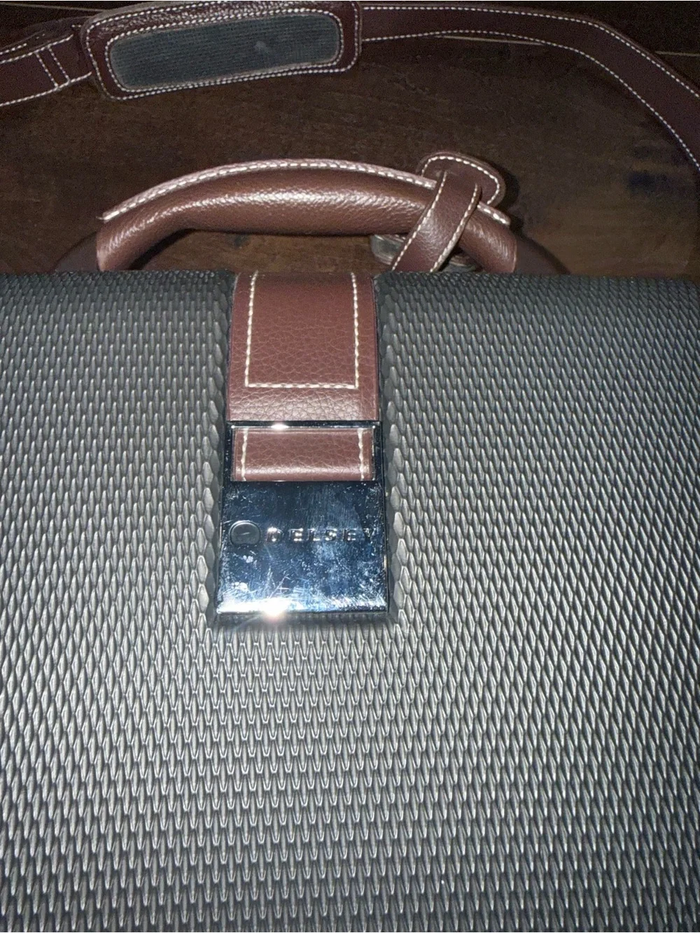 Men's Textured Gray Travel carry over with Brown Leather Strap